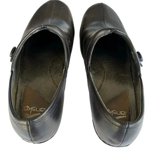 Dansko Solstice Black Leather Button Strap Clog Shoe Slip-On Size 40 - Picture 8 of 11